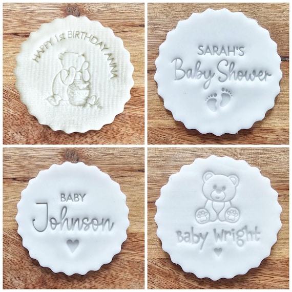 Personalised Baby Shower New Baby & 1st Birthday Fondant Stamps, Icing Embosser, Cookie Decorating Baking Tool, Custom Cookie Stamp
