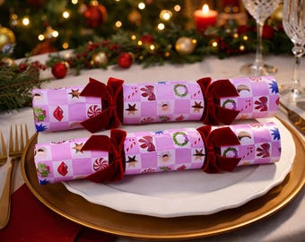 Eleanor Bowman Bow-tique Luxury Christmas Crackers, Multicoloured Festive Paper Tableware, 32cm Crackers for Christmas Dinner, Set of 6