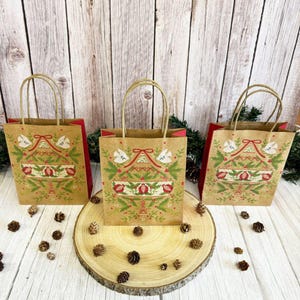 8 sacs d'emballage cadeau rustiques folklore de Noël, ensemble de sacs cadeau festif, sacs cadeaux, sacs fête de Noël, idées d'emballage cadeau