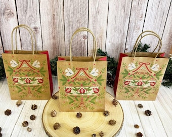 8 Christmas Folklore Rustic Gift Wrapping Bags, Festive Gift Bag Set, Gifting Bags, Christmas Party Bags, Gift Wrapping Ideas