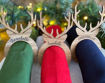 Christmas Reindeer Napkin Rings, Festive Table Napkin Holders, Personalised Christmas Napkin Rings, Wooden Napkin Rings, Table Decoration