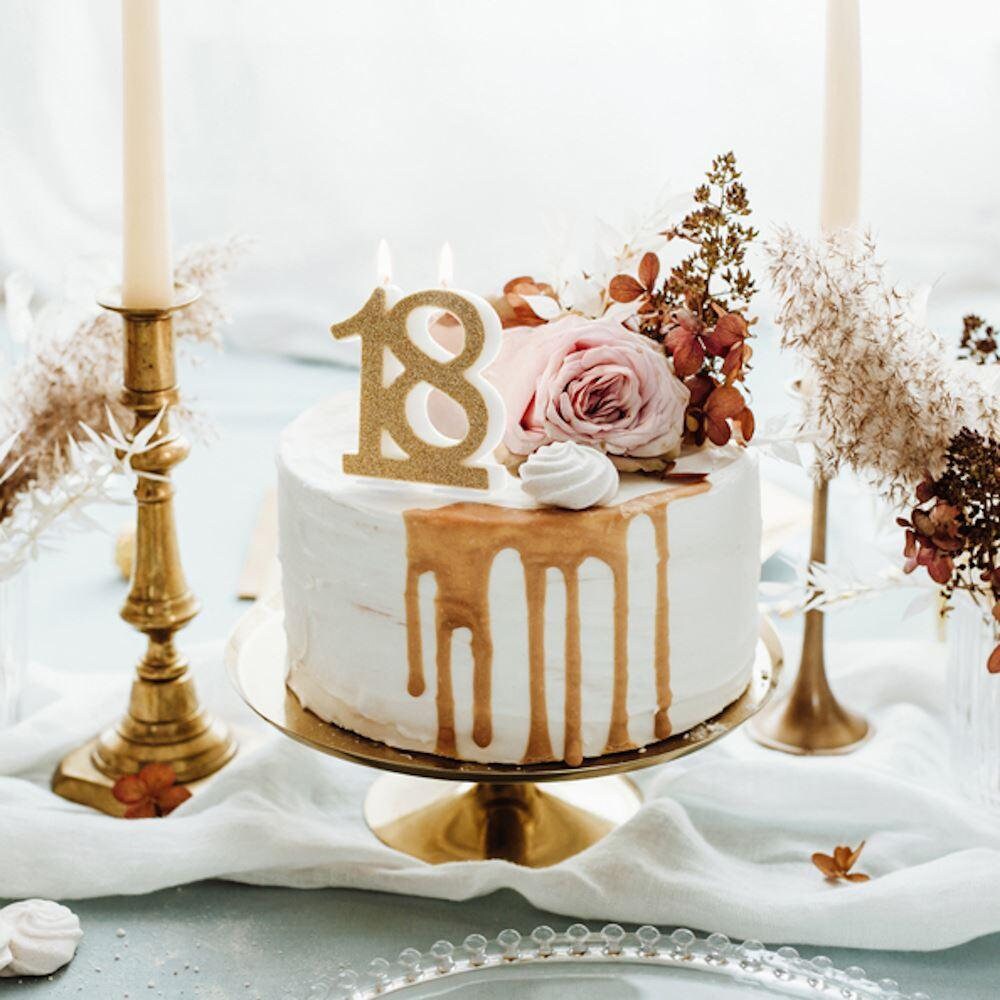 Number 18 Gold Glitter Candle 18th Birthday Gold Candle Etsy