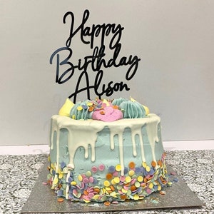 Personalised Acrylic Happy Birthday Cake Topper, Cake Decoration With Name, Personalised Any Name Cake Topper, Choice Of  Colours