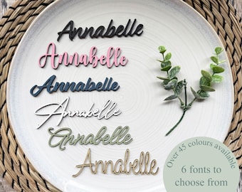 Marque-places en bois personnalisés, étiquettes nominatives pour invités de mariage, cadeaux de mariage personnalisés, décorations découpées au laser, cartes de placement
