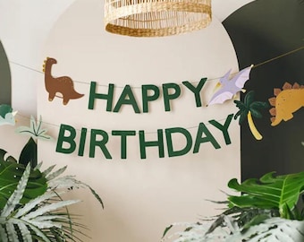 Dinosaur Happy Birthday Banner, Childrens Jurassic Party Decoration, Dinosaur Garland, Girls Boys Dinosaur Birthday Party 3m