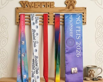 Personalised Wooden Dance Shoe Medal Holder, Name and Message Display, Rustic Vintage Gift, Brown Rustic Dance Achievement Plaque