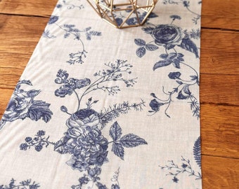Blue Botanical Floral Table Runner, Home Decoration Table Runner, Blue Wedding Table Runner, Spring Table Decorations, 3m