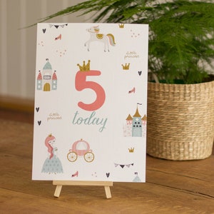 Kleine Prinzessin 5. Geburtstag Tischschild, Mädchen Prinzessin Geburtstagsschild, 5 Heute Karte Staffelei, Geburtstag Dekoration Schild, Prinzessin Party