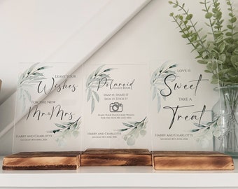 Personalised Wedding Table Signs, Guest Book Leave Your Wishes Sign, Polaroid Sign, Sweet Bar Sign Botanical Wedding Reception Decoration A5