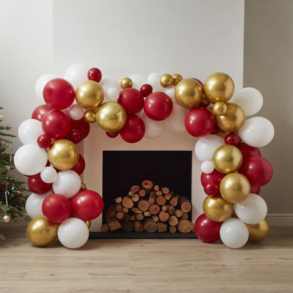 Traditional Christmas Balloon Arch, Red & White Balloon Garland