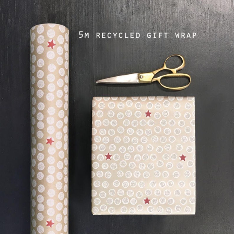 5m Christmas Wrapping Paper White Dots, Kraft Festive Gift Wrap Roll, Christmas Gift Wrap, Christmas Wrapping Kits, Christmas Paper Roll image 1