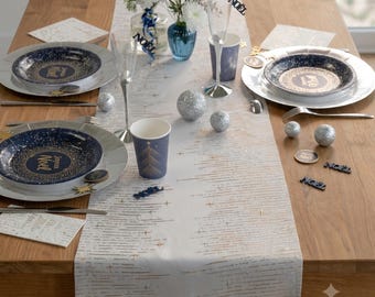 Starry Christmas Table Runner, Cream and Ivory Polyester Dining Table Decor for Festive Meals and Seasonal Celebrations, 36 cm x 2.5 m