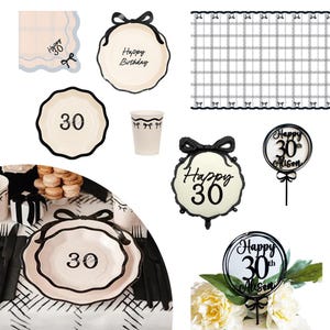 Stoviglie per feste di 30° compleanno, stoviglie con fiocco di compleanno, articoli per feste di 30 anni, tovaglioli, piatti, bicchieri, palloncini e decorazioni per feste di 30° compleanno