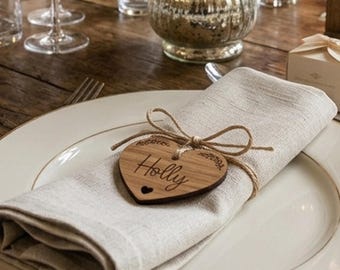 Personalised Wooden Wedding Place Names, Floral Oak Guest Name Settings, Laser Cut Place Cards, Wedding Table Favours & Keepsake Decorations