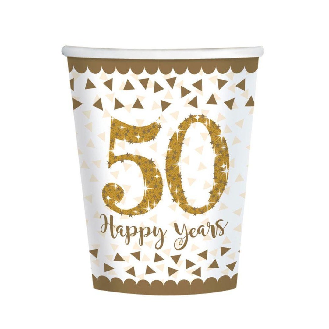 8 Golden 50th Anniversary Paper Cups, Golden Anniversary Tableware