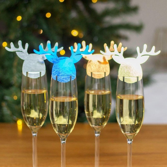 4 Christmas Reindeer Wine Glass Toppers, Festive Glass Decorations, Glass  Toppers, Christmas Table Decorations, Party Table Glass Toppers