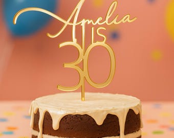 Personalisierter Spiegel Acryl Geburtstagstorte Topper, Name Alter Geburtstagstorte Dekoration, Cake Topper Alle Farben - Design 2