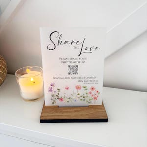 Wedding QR Code Sign, Personalised Photo Sharing Wooden Plaque, Share The Love Photobooth Sign, Wedding Reception Table Decorations