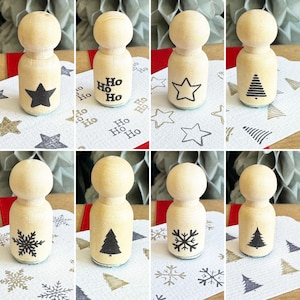 Mini Weihnachten Stempel, festlicher Stern - HoHoHo - Bäume - Schneeflocken, DIY Holzstempel, DIY Geschenkanhänger Karte und Dekoration, Stempelkissen
