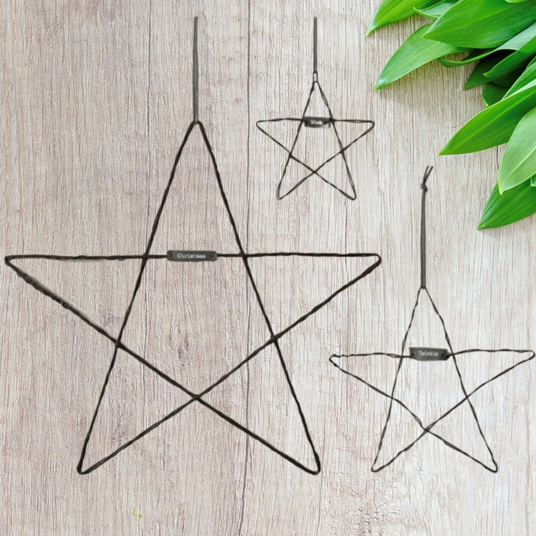 Set of 3 Rustic Hanging Christmas Stars, Festive Wall Decoration