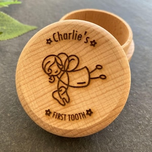 Personalised Tooth Fairy Box, Childrens Wooden Tooth Pillow Keepsake, Engraved Trinket Pot, Christening Gift, New Baby Wooden Keepsake Gift