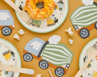 20 serviettes de table Véhicule de construction, serviettes en papier pour enfants Camion pelle, Fête de la construction pour garçons, serviettes d'anniversaire d'enfant Articles de fête