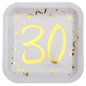 10 Gold Foiled 30th Birthday Paper Plates, Sparkling Foil 30th Party Tableware, 30th Birthday Party, Age 30 Gold Milestone Partyware