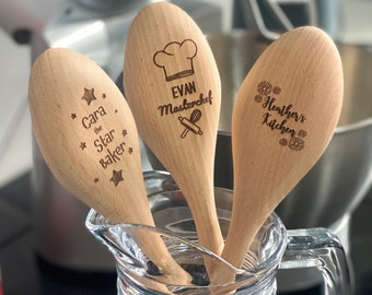 Personalised Engraved Wooden Spoons, Baking Gift, Custom Kitchen Chef Decor (Various Designs)