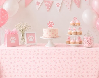 Cat Animal Party Tablecloth With Paws,  Kitten Birthday Party Tableware, First Birthday Party, Print Decorations, Kitty Cat Party 180x120 Cm