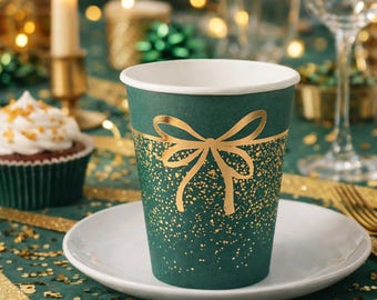 10 Elegante flaschengrüne funkelnde Einwegbecher, festliches Feiergeschirr für Partys und Urlaubsunterhalte