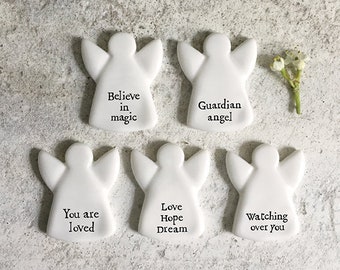 Tiny Porcelain Angel Tokens With The Words, Porcelain Keepsake Gift, Tiny Angel, Keepsake Guardian Angel, Love Hope Dream, Believe in Magic