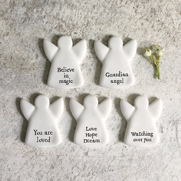 Tiny Porcelain Angel Tokens With The Words, Porcelain Keepsake Gift, Tiny Angel, Keepsake Guardian Angel, Love Hope Dream, Believe in Magic