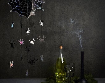 Spider Hanging Backdrop Decoration With Web, Halloween Party Decoration, Spider Backdrop, Hanging Spider Web