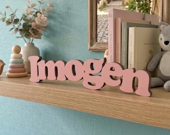 Personalised Wooden Name Sign, Freestanding Nursery Shelf Decoration, Custom Colour MDF Letters, Kids Bedroom Decor, Baby Room Gift