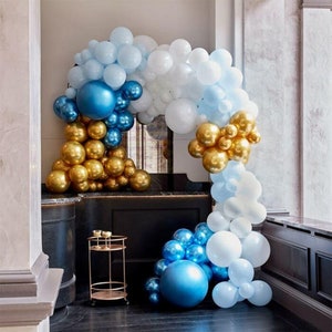 Blue And Gold Balloon Arch Garland, Photo Backdrop Arch, Blue Wedding, Boy Baby Shower Balloons, Blue Birthday Party, Hen Party Balloons