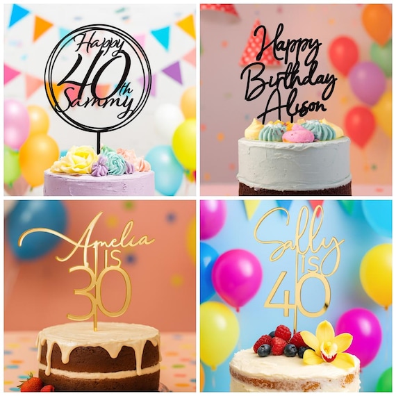 Decorazione per torte in acrilico nero con scrta Buon compleanno