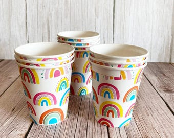 8 Rainbow Disposable Paper Cups,  Childrens Birthday Party, Rainbow Cups for Celebrations and Events