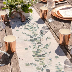 Botanical Table Runner, Wedding Party Table Runner, Botanical Decorations, Green Floral Party Table 3m