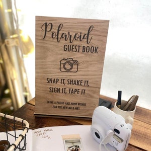 Personalised Wedding Guest Book Sign, Wooden Oak Veneer Wedding Polaroid Table Sign, Photo Wedding Guest Book Decoration