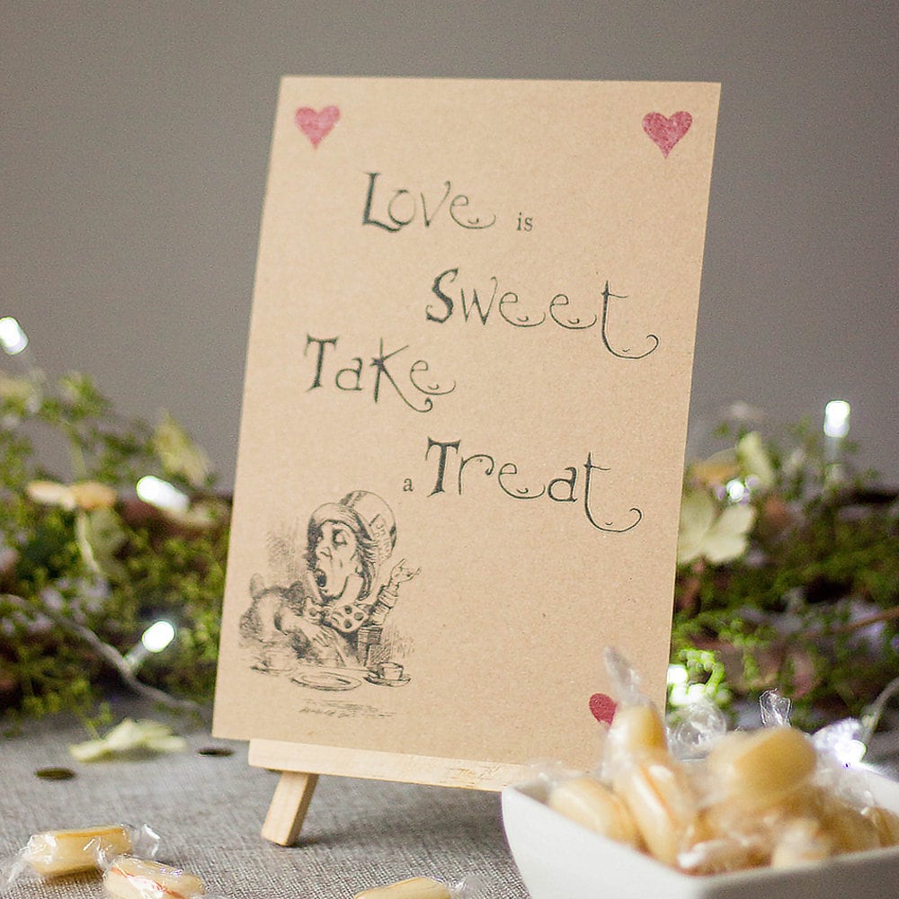 Wedding "LOVE IS SWEET" Sign Card with Wooden Easel Stand for Candy Bar 