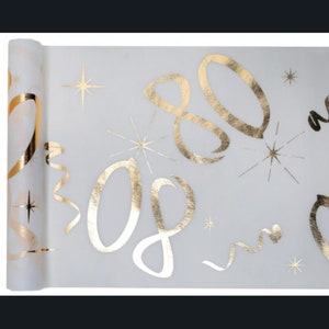 Goldfarbener 80er Geburtstag Tischläufer, 80er Jahre Glitzerfolie Tischläufer, 80er Jahre Tischläufer, 80er Jahre Partyzubehör 5 m