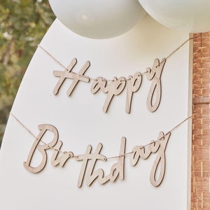 Happy Birthday Bunting, Wooden Party Hanging Decoration, Birthday Banner, Party Decorations, Wooden Bunting