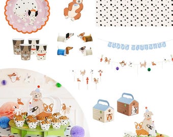 Vajilla para fiestas de perros, Vajilla con diseño de perros, Artículos para fiestas temáticas de cachorros, Servilletas, platos, vasos, globos y adornos para fiestas de perros
