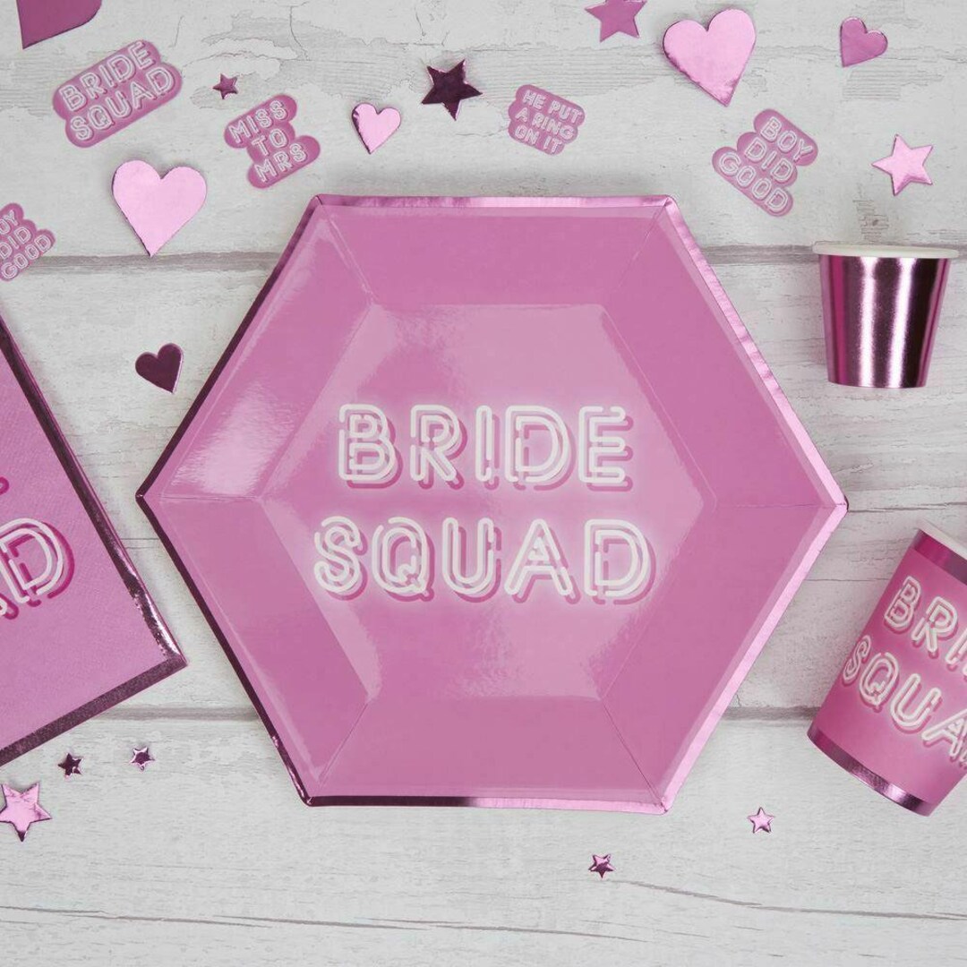 8 Pink Hen Party Plates Bride Squad Plates Pink Hen Paper Etsy