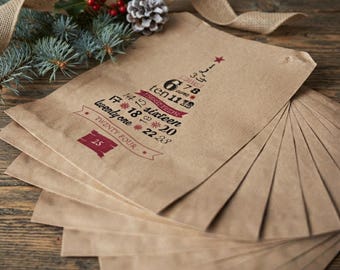 Kraft Paper Advent Bags, Rustic Christmas Gift Wrapping Bags, Farmhouse Festive Packaging for Seasonal Presents, Set of 10