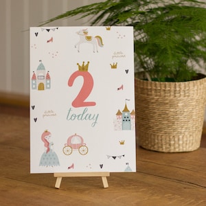 Kleine Prinzessin 2. Geburtstag Tischschild, Mädchen Prinzessin Geburtstagsschild, 2 Heute Karte Staffelei, Geburtstag Dekoration Schild, Prinzessin Party