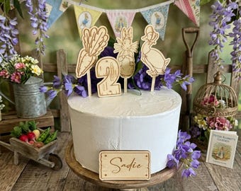 Personalised Peter Rabbit Cake Topper Set, Childrens Custom Name Age Birthday Cake Decoration, Jemima Puddleduck Beatrix Potter Party Decor