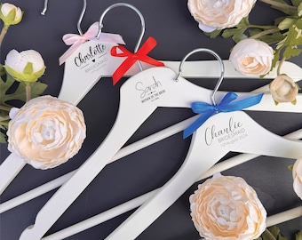 Personalised Wedding Bridesmaid Dress White Hangers, Engraved Keepsake Gift For Bride Bridesmaids Flower Girl, Wedding Day Wood Hangers