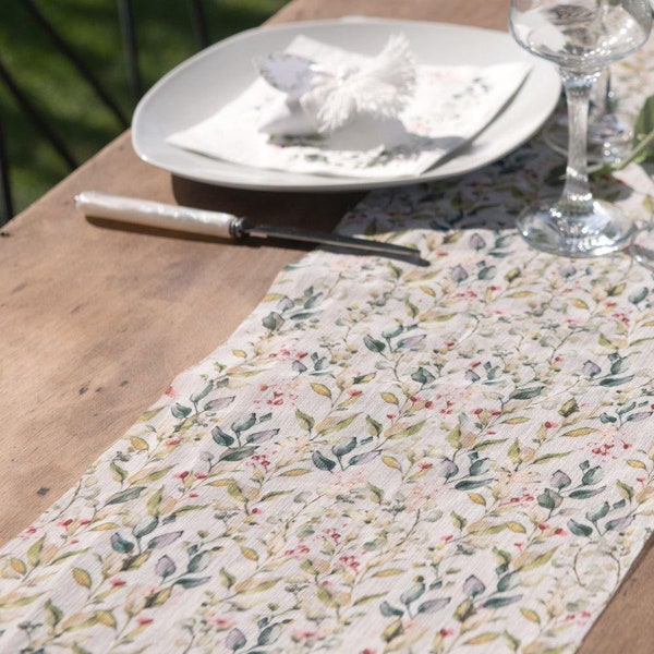 Botanical Garden Table Runner, Green Botanical Table Decorations, Wedding Table Runner, Afternoon Birthday Tea Party Runner 3m