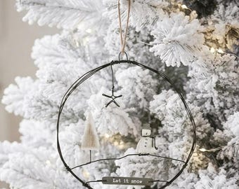 Large Hanging Metal Snowman Wreath, Rustic Hanging Festive Decoration, Christmas Decoration, Rustic Festive Keepsake, Gift For Her